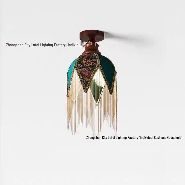 

Mid-Century French Green Tassel Pendant Light for Bedroom or Bar Includes Full-Spectrum Three-Color Light