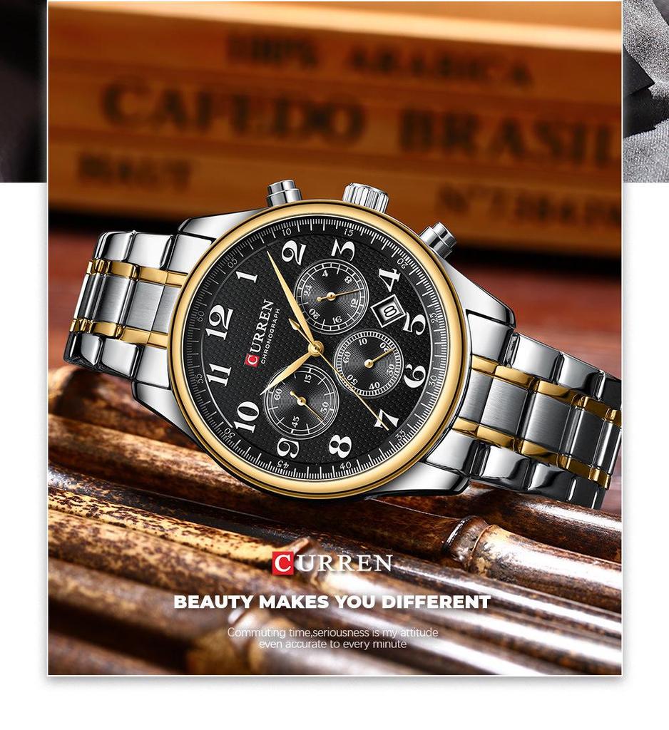 CURREN 8466 Men's Multifunctional Steel Chronograph Quartz Watch