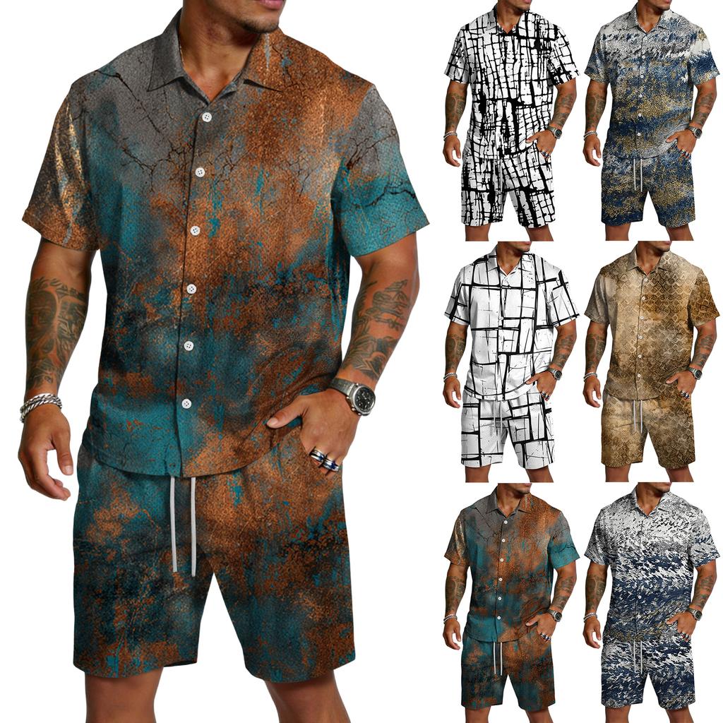 Men's Casual Lightweight Breathable Short-Sleeve Shirt And Shorts Set
