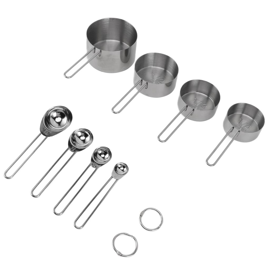 8 ks Nerezové odměrky a lžíce s držadly Stohovatelné Kuchyňské Vaření Pečení Odměrné Nástroje