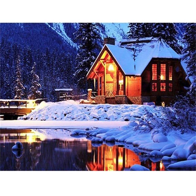 5D Diamond Painting Landscape Diamond Embroidery Sale Full Square Round Diamond Mosaic Winter Snow Scenery New Year Decoration