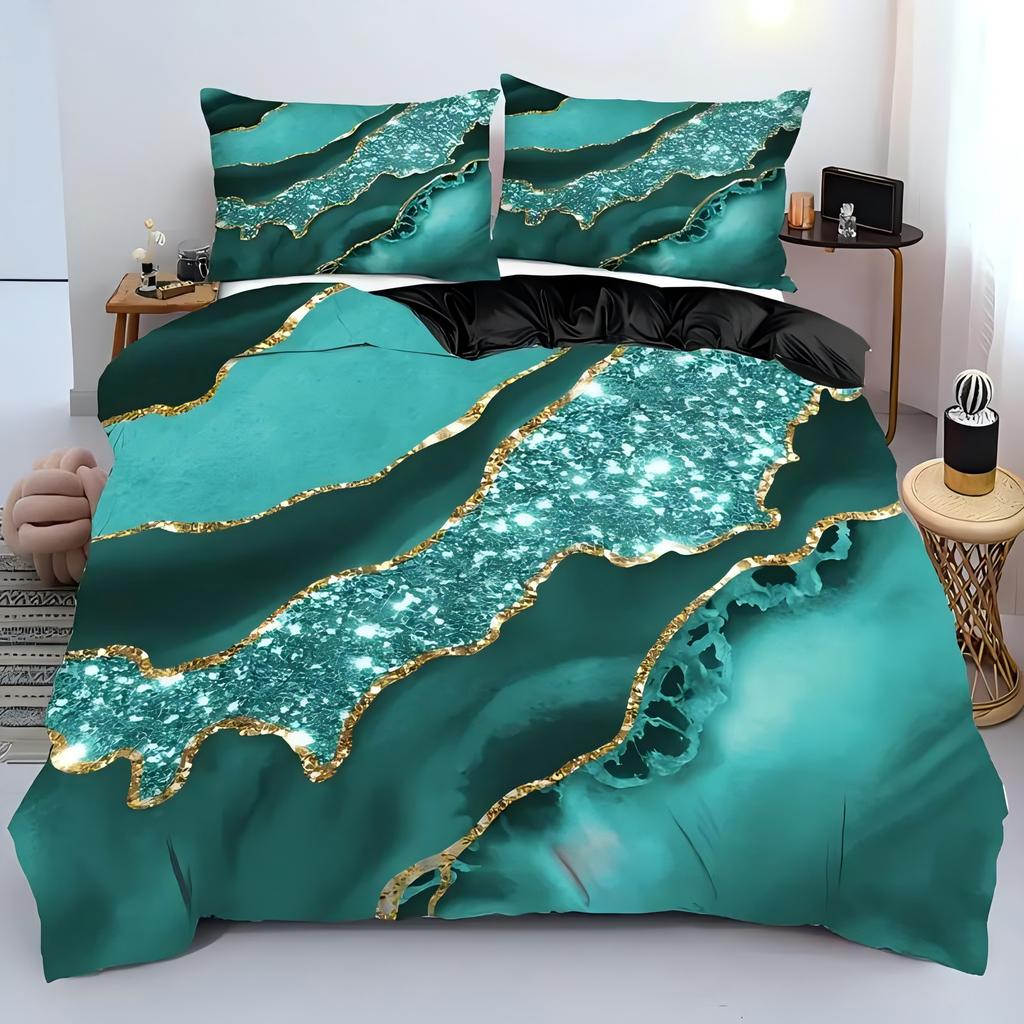 Colored Marble Print Quilt Cover Set Fashion Cool Simplicity Gilding Cover Bedding Cover Polyester Comfortable Duvet Cover
