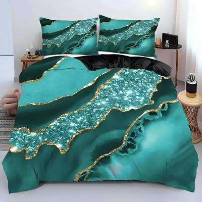 Set husă de pilotă cu imprimeu marmură colorată, la modă, cool, simplitate, husă aurie, husă de pat, husă de pat, poliester, confortabil, husă de pilotă
