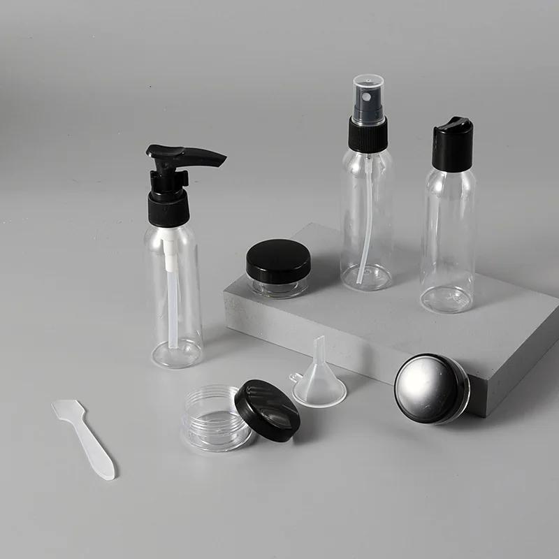 6 ks/sada Cestovní lahvičky Sprejová lahvička Prázdná lahvička na šampon Mini kelímek na pleťový krém Průhledná nádobka Cestovní nezbytnosti