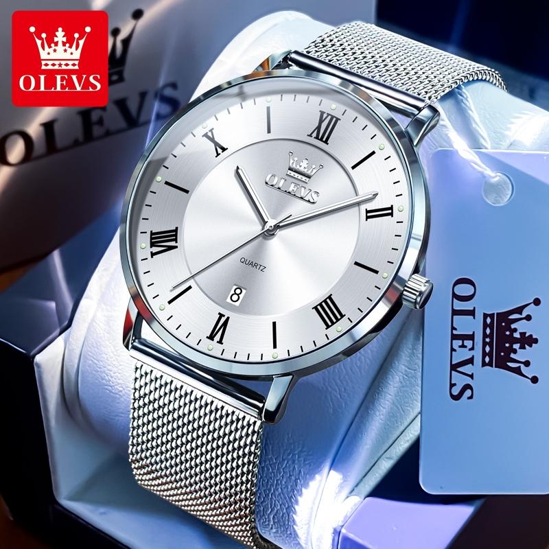 OLEVS Herrenuhr Minimalismus Ultradünne Original Quarz Armbanduhr Wasserdicht Leuchtend Mesh Armband Datum Uhr Geschenke