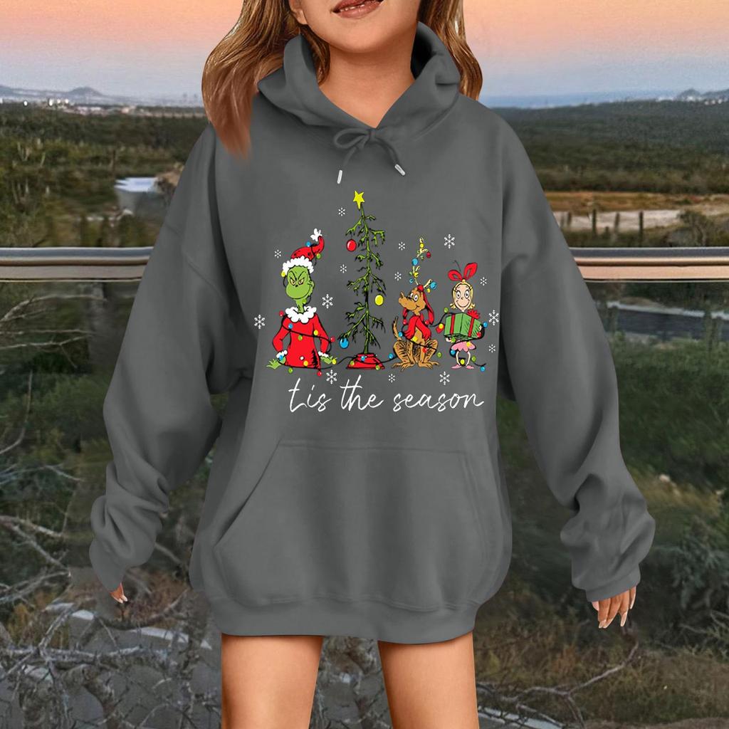 Children's Fashionable Casual Long-sleeved Loose Christmas Print Pullover Hooded Sweatshirt