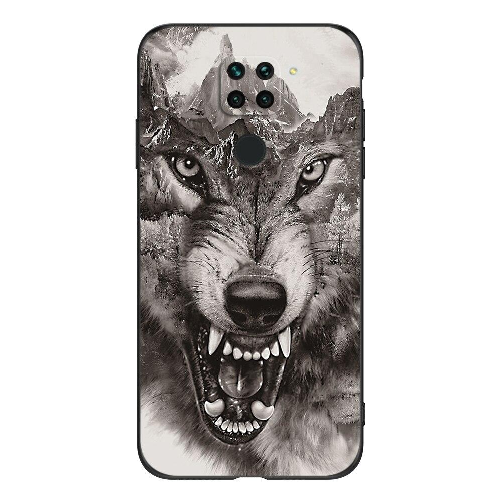For Xiaomi Redmi Note 9 Global Phone Back Cover  Black Tpu Case Lion Wolf Tiger Dragon