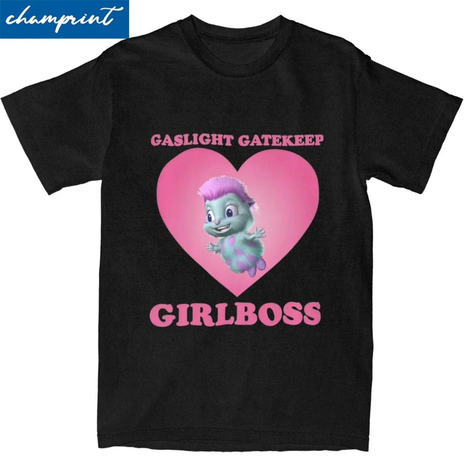 Bibble Gaslight Gatekeep Girlboss T Shirt For Men Women Cotton Top Tee Funny Round Neck Short Sleeve S чёрный