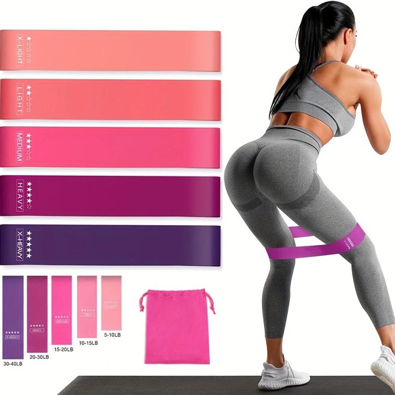 5pcs Yoga Exercise Resistance Loop Bands With Storage Bag, Elastic Workout Tension Bands For Fitness, Strength Training
