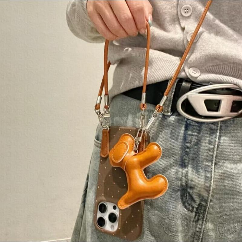 Leather Dog Pendant Crossbody Rope Suitable for Apple 16 Promax Mobile Phone Case IPhone 15 New Model