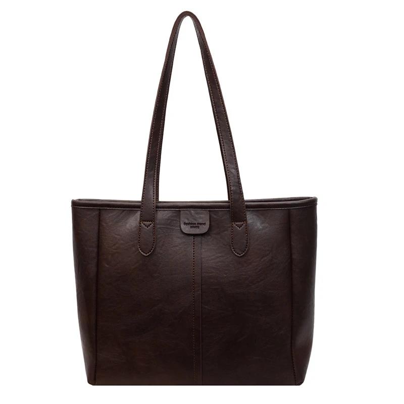 Vintage PU Leather Solid Color Shoulder Bags for Women Tote Bag 2026 Winter Luxury Designer Simple Handbags and Purses
