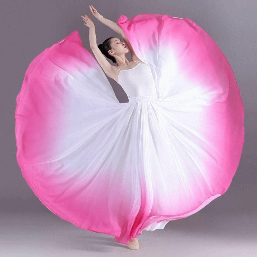 Gradient Color Dance Training Skirt 720 Degree Flowing Chiffon Classical Dance Skirt Long Maxi Wrap Style