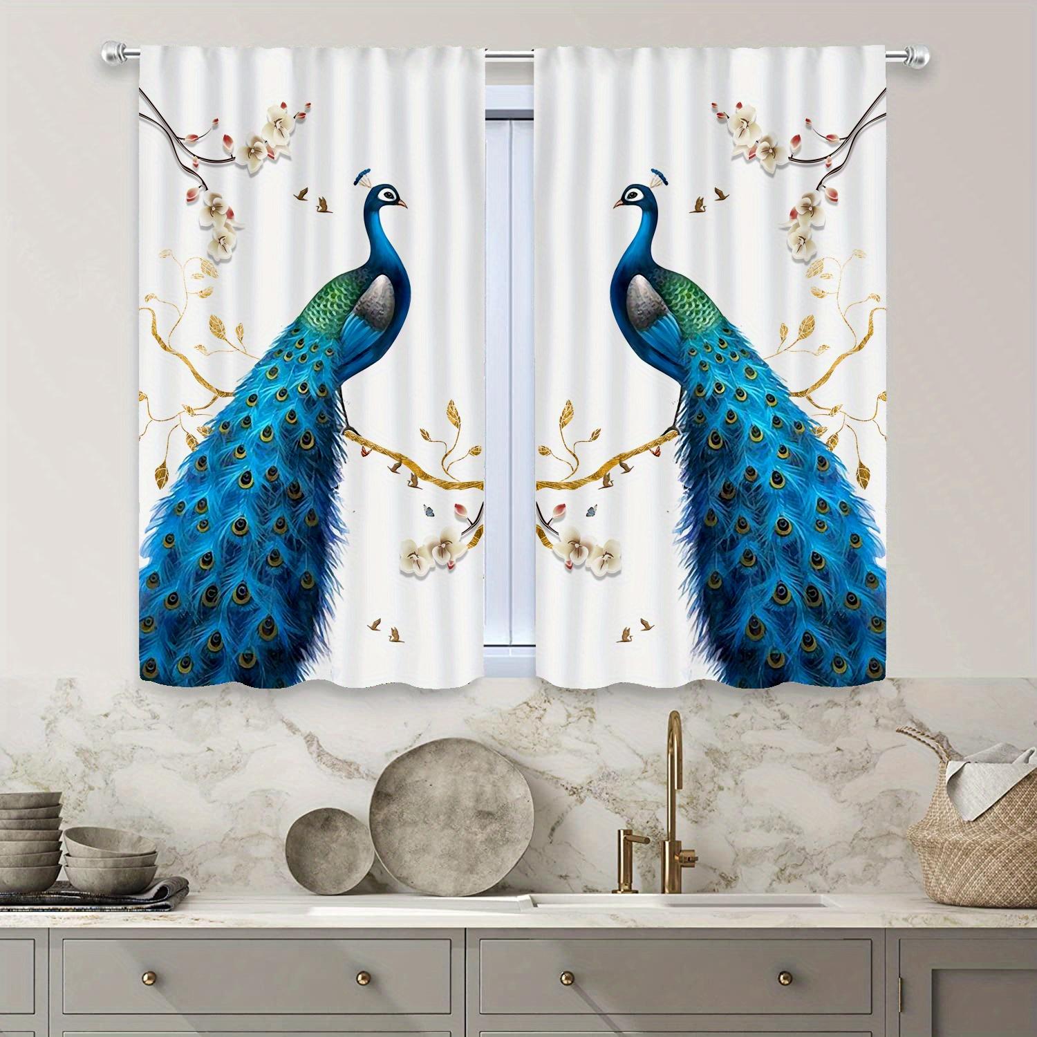 

Peacock Print Curtains Window Treatment Bedroom Office Kitchen Living Room Study Home Decor Curtain Set Of 2 Made Polyester With Rod Pocket Washable W100*H70(CM)-Rod Pocket&1PCS