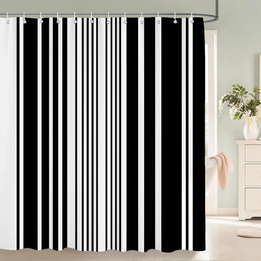 Modern Stripe Shower Curtains Waterproof Fabric Bath Curtains For Bathroom Bathtub Large Wide Bathing Cover With Hooks