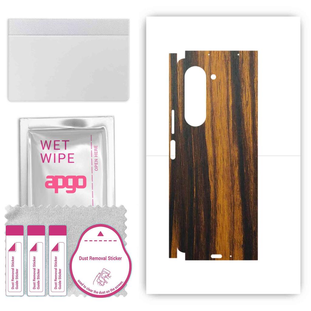 apgo Adhesivo protector para la parte trasera y laterales compatible con Samsung Galaxy Z Fold 5, película envolvente, lámina, vinilo - Patrón Tigerwood