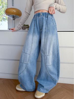 2026 Mädchen Jeans mit geradem Bein, einfarbig, für Kinder