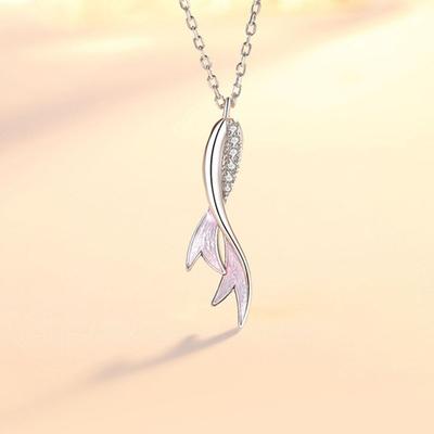 Neue 925 Sterling Silber Frauen Halskette Mode Einfache Fischschwanz Anhänger Schöne Micro-set Zirkon Schlüsselbein Kette Schmuck Geschenk