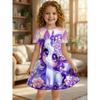 Lila Blume Einhorn Print T-Shirt Kleid für Mädchen, Ein glänzendes Freizeitkleid für Tierliebhaber Kinder, Geeignet für Geburtstagsgeschenke