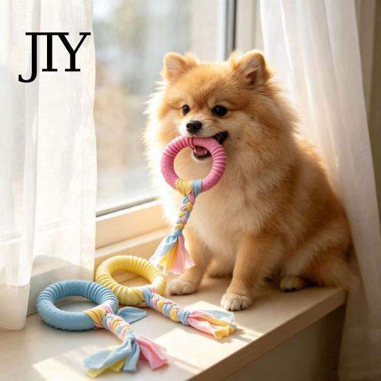 Boredom Buster for Dogs Dog Tug-of-War Toy, Rubber Ring with Braided Cloth Strips, Interactive Safe Non-Toxic Chewing Rings Chew Toy Small to