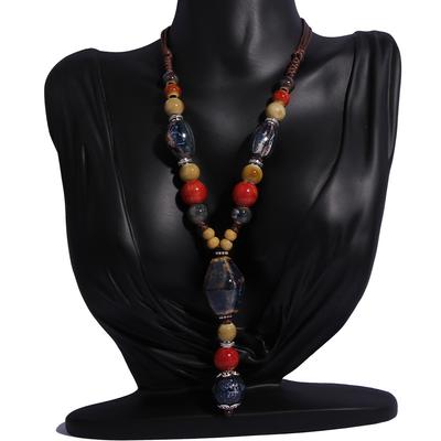 Colorful Adjustable Retro Irregular Ceramic Beads Neckalce Antique Jewelry for Women