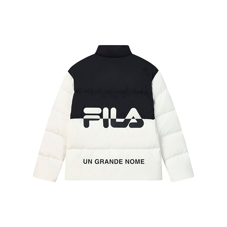 FILA Fleece Casual Simple Stand Collar Color Block Logo Long Sleeve Down Jacket Unisex Outerwear White F11U249903F-WT