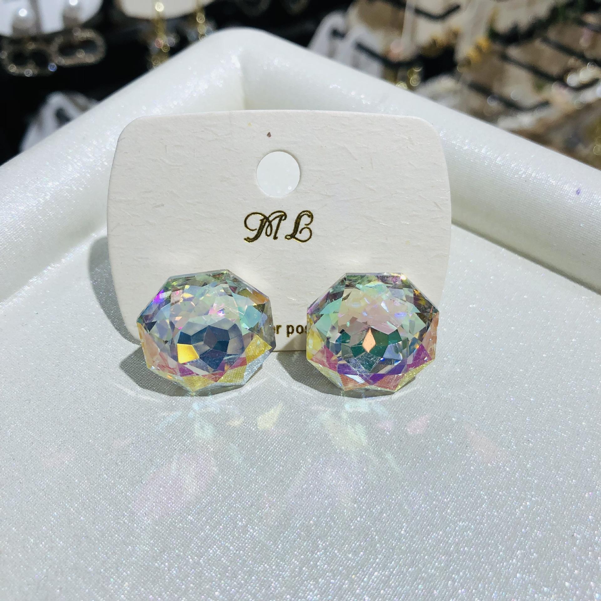 Роскошные блестящие разноцветные серьги-гвоздики с кристаллами для женщин в корейском стиле, геометрические круглые серьги с кристаллами, необычные ювелирные аксессуары.