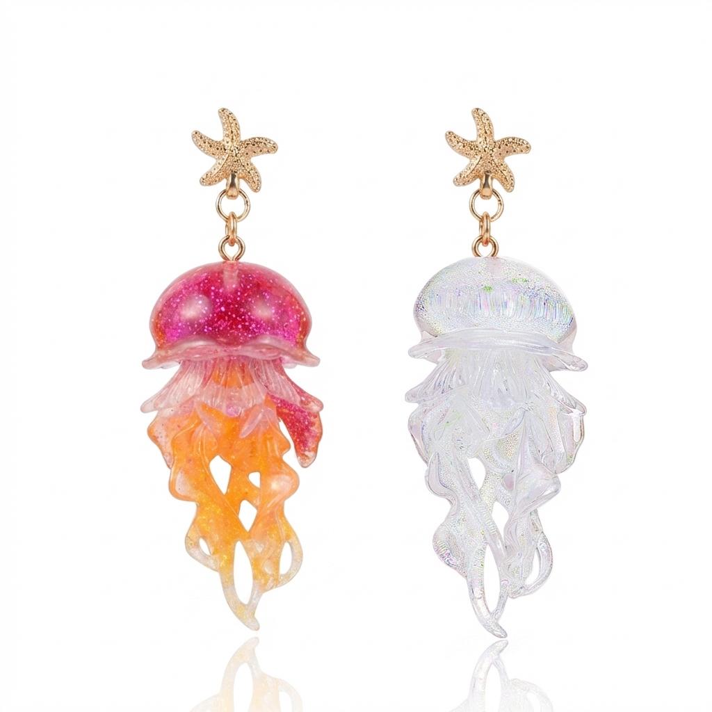 Vacation Sweet Drop Earrings For Women Starfish Gradient Jellyfish Acrylic Lightweight Beachwear Jewelry