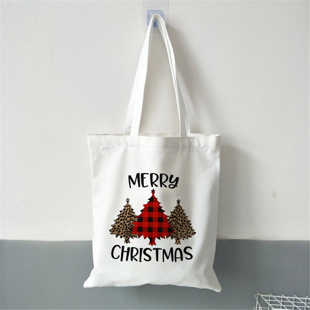 Merry Christmas Women Canvas Shopping Bag Gift Christmas Tree Shopper Bag Handbag Eco Tote Bag Fashion Female Shoulder Bag