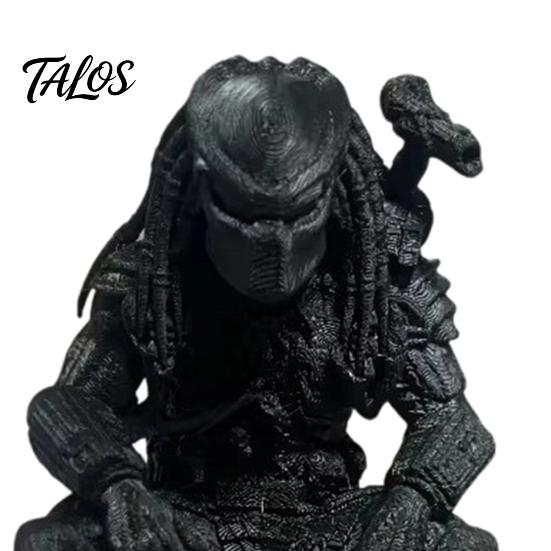 Matte Black Mecha Figurine 3D Printed Predator Figurine, Desktop Edge Sitter Statues, Mini Sci-fi Custom Statue Figure, Alien Warrior Sculpture