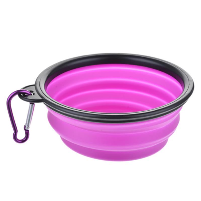 Folding Portable Silicone Dog Feeder Bowl 2-in-1 Pet Dispenser with Carabiner for Outdoor Travel Food And Water Container for Do