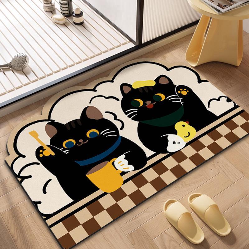Cartoon Cat Diatom Mud Floor Mat - Dirt & Wear Resistant, Easy-Clean Bathroom Entryway Mat