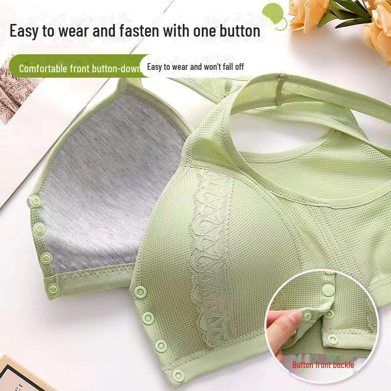 Large Thin Front-Button Bra for Middle-Aged and Elderly Mothers, No Steel Ring, Full-Cup Vest