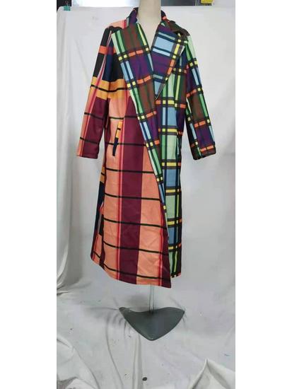 Dámský evropský a americký podzimní vlněný kabát s dlouhým rukávem a klopami s potiskem