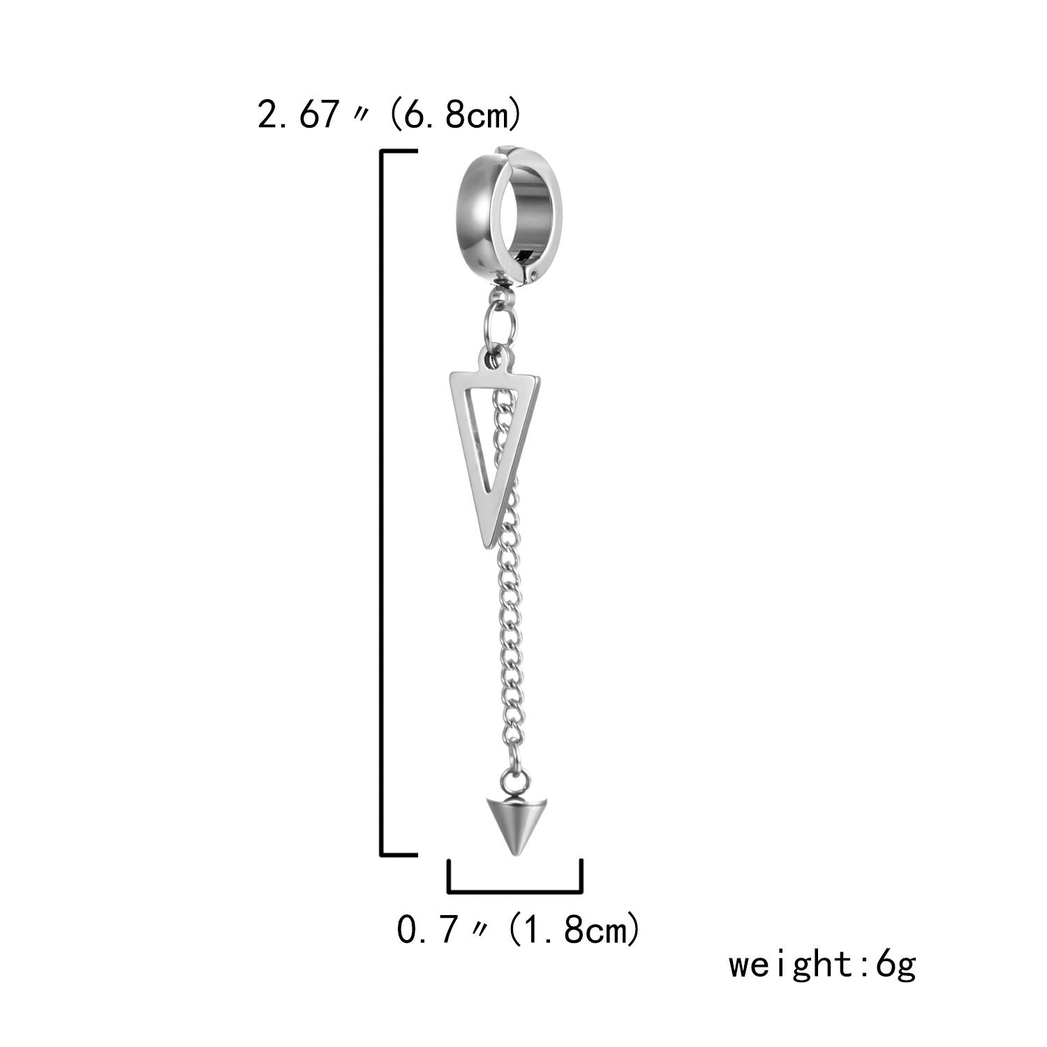 

1 шт. Серьги-подвески из нержавеющей стали в форме треугольника для мужчин, геометрические, свисающие, с длинной кисточкой, унисекс, серьги без пирсинга, панк-ювелирные изделия, подарки
