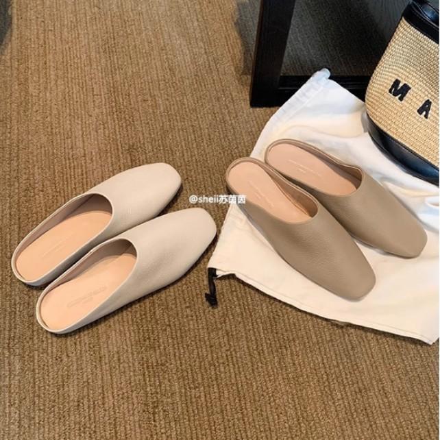 Spot second hair! Fashion versatile new soft square head flats Muller row head slippers women's half slippers