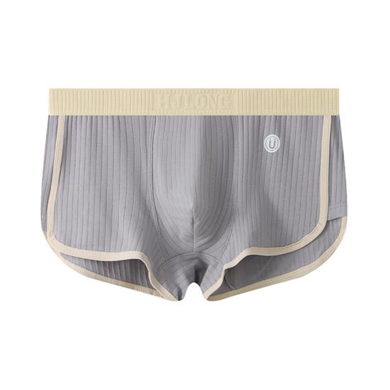 Men Boxer Underwear Mid-rise Tight Cut High Elasticity Shorts Briefs Patchwork Color Ribbed U-Convex Panties