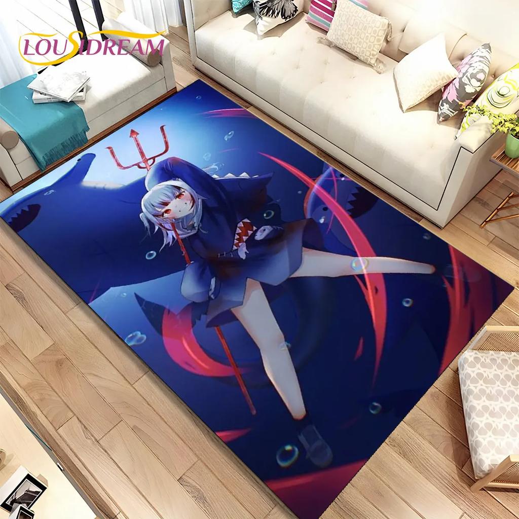 Gawr Gura Hololive Niedlicher Anime-Teppich, groß, Teppich für Wohnzimmer, Schlafzimmer, Sofa, Fußmatte, Dekoration, rutschfeste Bodenmatte für Kinder