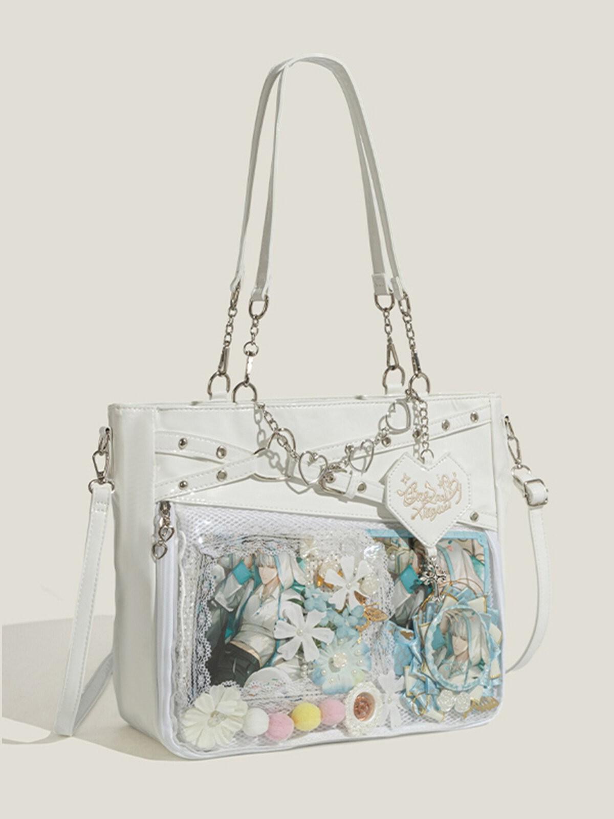 

New large-capacity transparent pain layer heart track messenger bag love chain shoulder bag бежевый