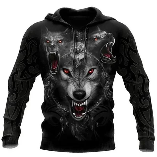Men's New Autumn/Winter American Retro-Style Hoodie Casual Jacket Featuring A 3D Wolf Graphic Streetwear AestheticUnisex Woman's