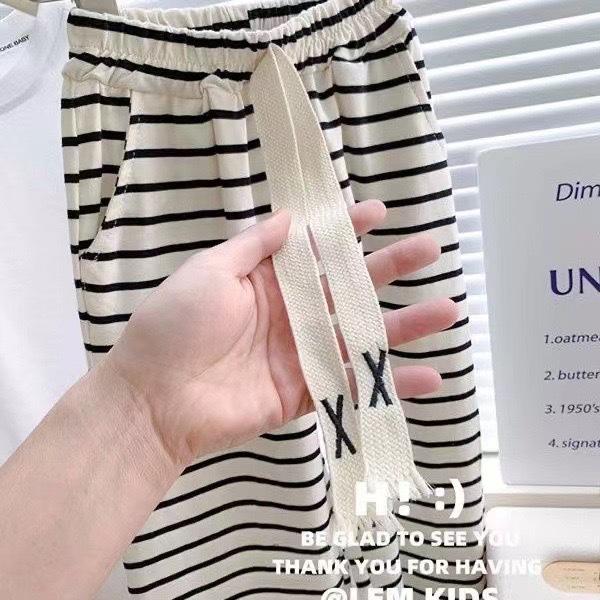 Summer Girls Clothing Set Comfortable Style Short Sleeve T-shirt + Stripe Pants 2 Pcs Suit For Girl Children Outfit