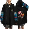 One Piece Luffy Mugiwara Fight Zip Hoodie One Piece Sleeves Back Luffy Fighting Dash with Red Jolly Roger & Mugiwara Japanese, Oversized Anime Zip-Up