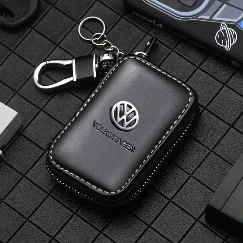 2026 Hot For VW VOLKSWAGEN Leather Car Key Bag Keychain Protective Case for Volkswagen Passat Santana Touareg Tiguan Golf Jetta 