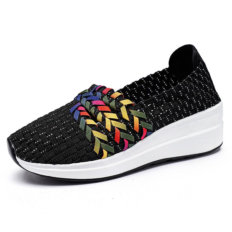 STRONGSHEN Spring Women Handmade Woven Shoes Wedge Sandals Platform Shoe Women Slip On Breathable Loafers Women Footwear