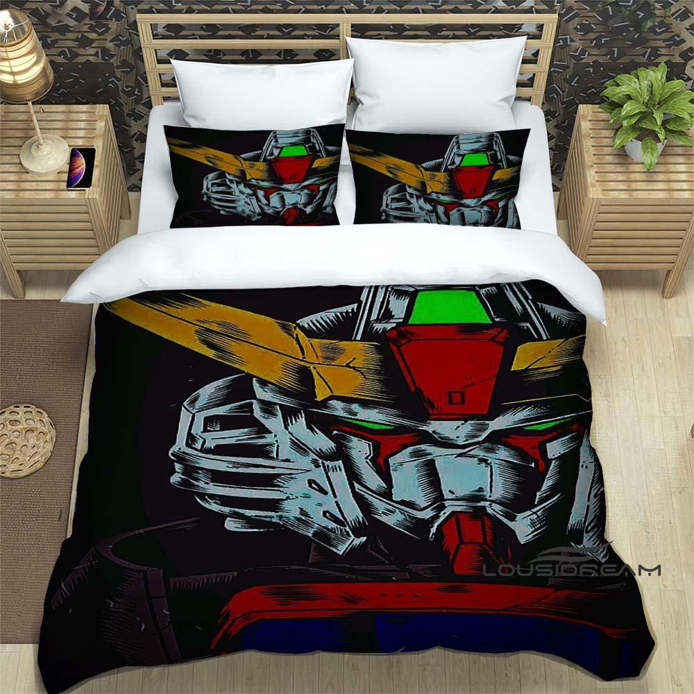 

3D Printed Cartoon Gundam 3-Piece Bedding Set: Duvet cover set suitable for adult boys and girls bedroom décor, children s gift, 135x200cm
