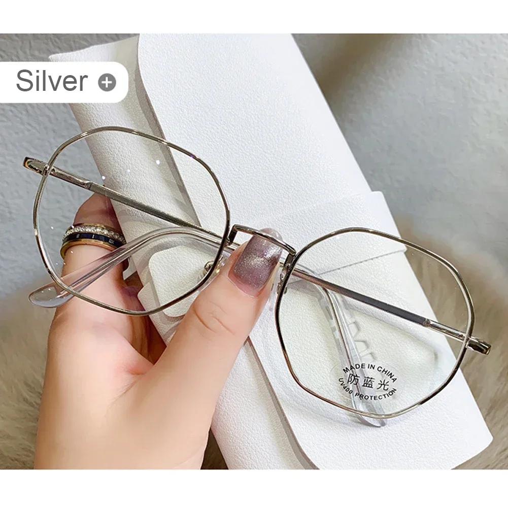 

Art Retro Polygon Anti Blue Light Glasses Металлическая оправа Плоские очки Модные удобные прозрачные очки для женщин и мужчин серебряный