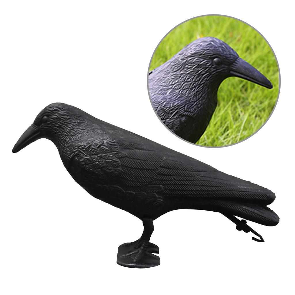 Crow Decoys Black Feathered Crow Standing Simulation Raven Statue Hunting Decoy Props Outdoors and Garden Decoration