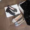 Square Head Temperament Celebrity Rhinestone Shoes Bow Women's Summer New Thick Heel with Skirt Single Shoes