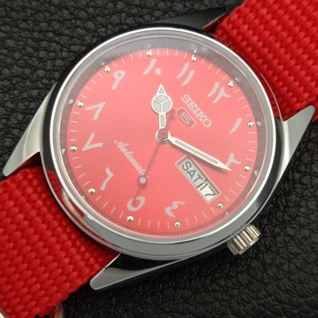 VINTAGE REFURBISHED SEIKO 5 AUTOMATIC 6309A JAPAN MENS RED DIAL WATCH a441228-4