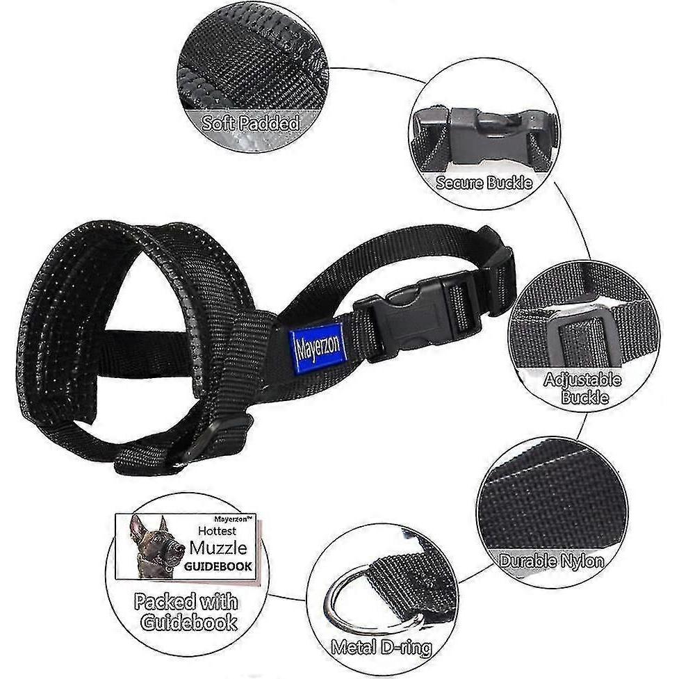 Weiche Nylon-Hundemaske, Anti-Biss, Anti-Bellen, Anti-Kauen, Verstellbarer Ring (XL, Schwarz)