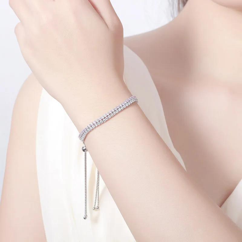 TONGZHE Women Couple Bracelets 925 Silver Jewelry Bangles For Ladies Beads Sparkling Strand Chain Bracelets For Women